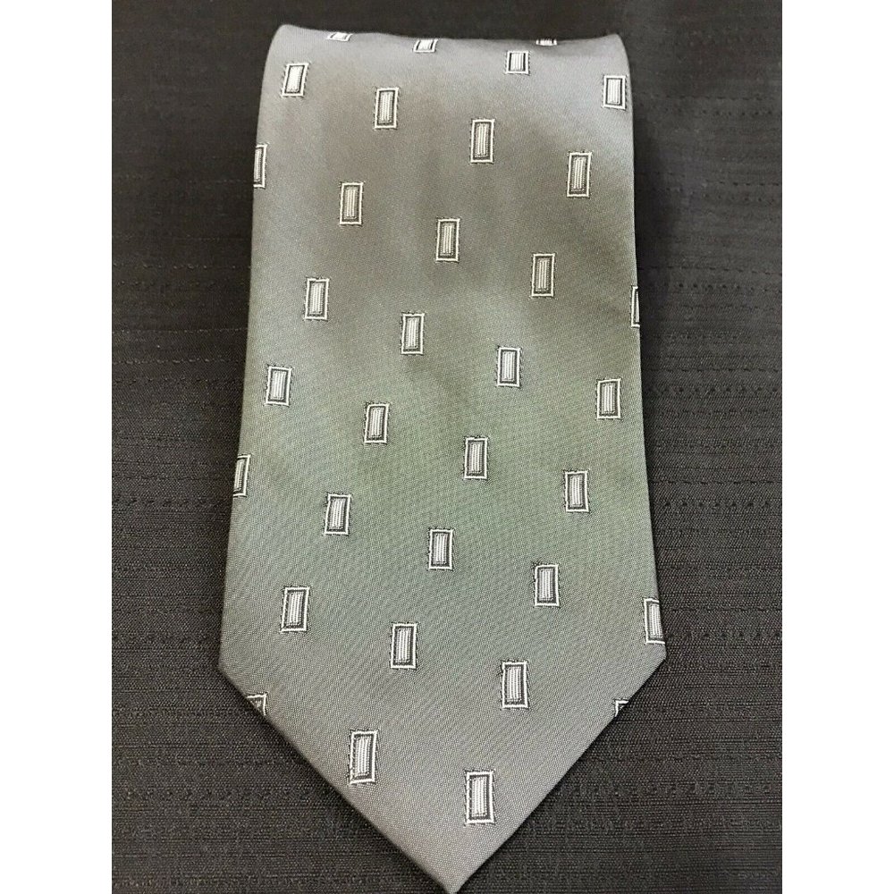 Conwell Men Dress Polyester Tie 57.5” Gray ITALY Rectangle Pattern